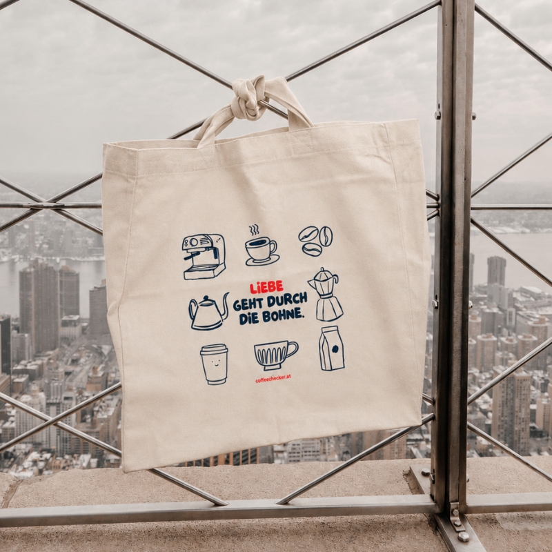 Liebe geht durch die Bohne - Coffeechecker Tasche beige