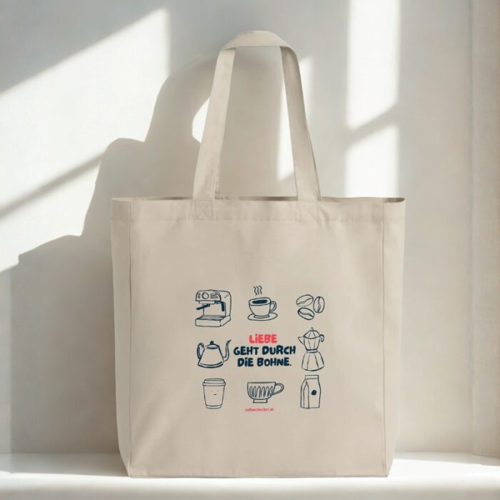 Tote Bag - Liebe geht durch die Bohne - Coffeechecker Tasche beige
