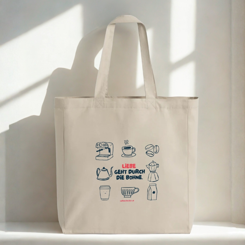 Tote Bag - Liebe geht durch die Bohne - Coffeechecker Tasche beige