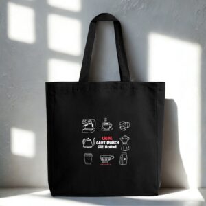 Tote Bag - Liebe geht durch die Bohne - Coffeechecker Tasche schwarz
