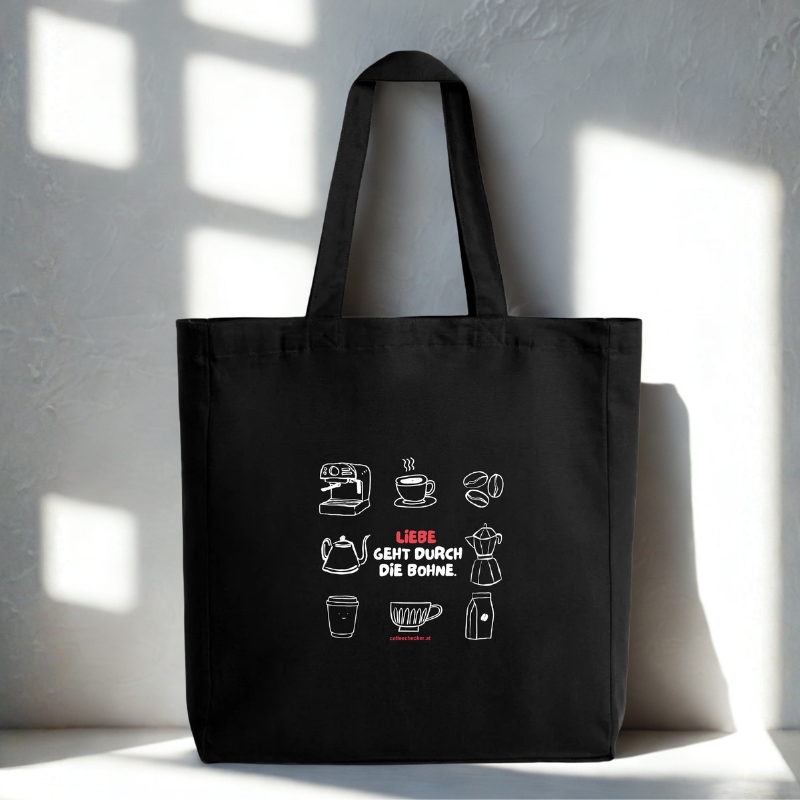 Tote Bag - Liebe geht durch die Bohne - Coffeechecker Tasche schwarz